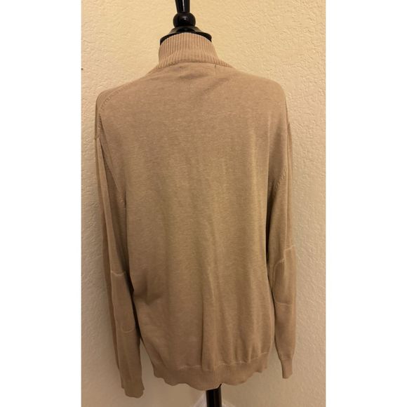Men's Club Room Khaki Zip Front Ribbed Pocketed Sweater - Sz L - Picture 2 of 11